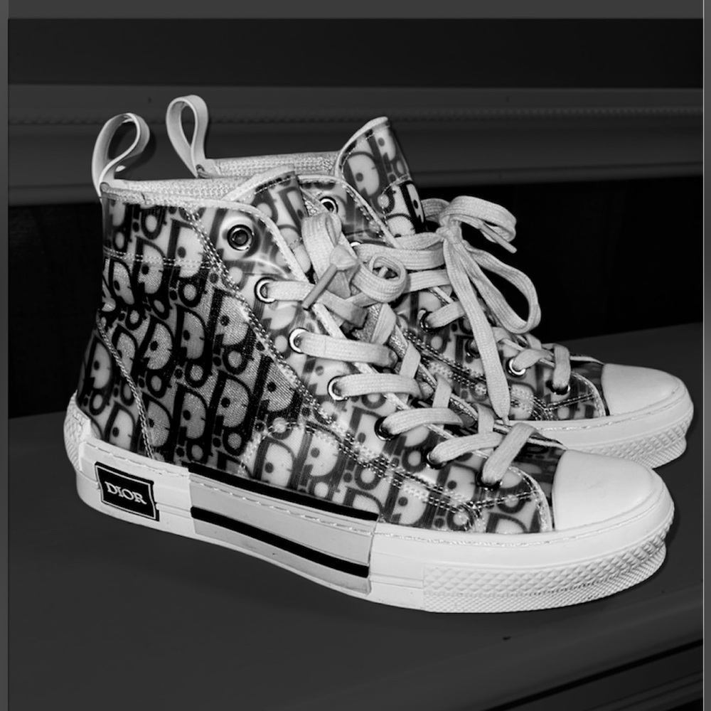 Dior Monogram High-Top Sneakers in White and Gray